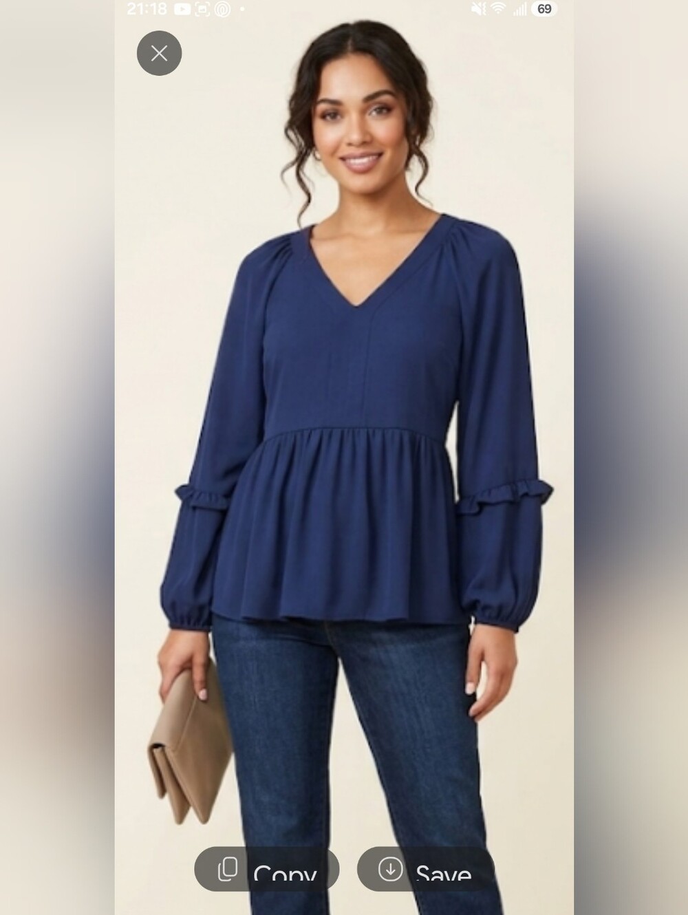 NWT Counterparts Navy Blue Peplum Blouse V-Neck Ruffle Sleeve Large
